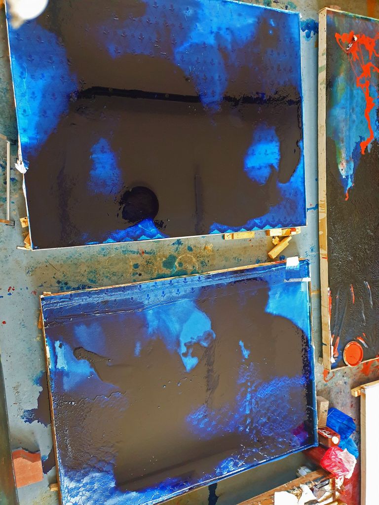 oil on lace on canvas 1.2 x 1.8m. Diptych. May 2020