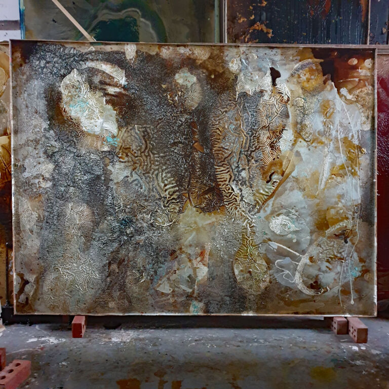 Shifts in Time 2022- 2024 and current. Installation view. Mixed media on canvas.