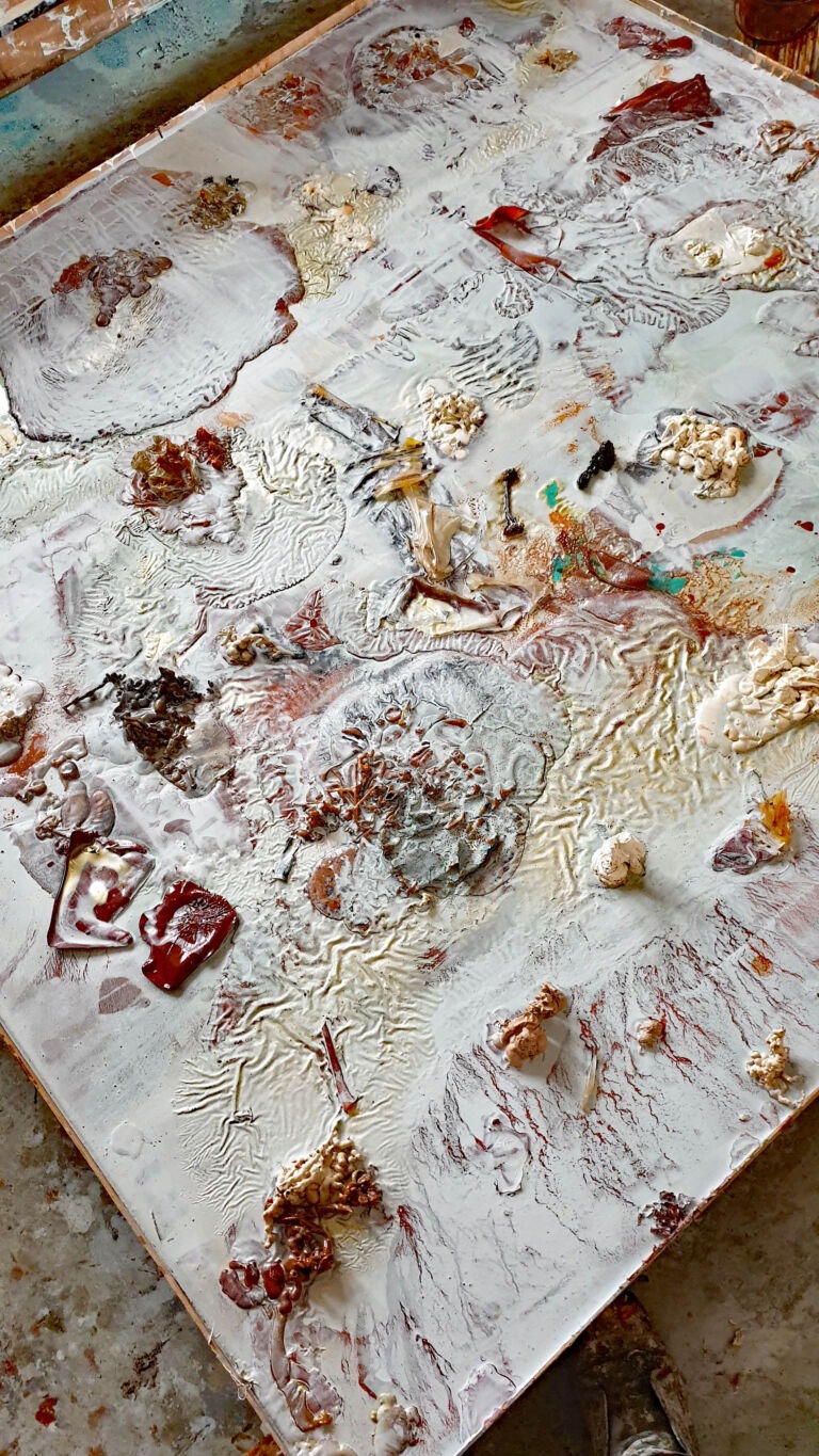 Shifts in Time: August Installation view. Mixed media on canvas.