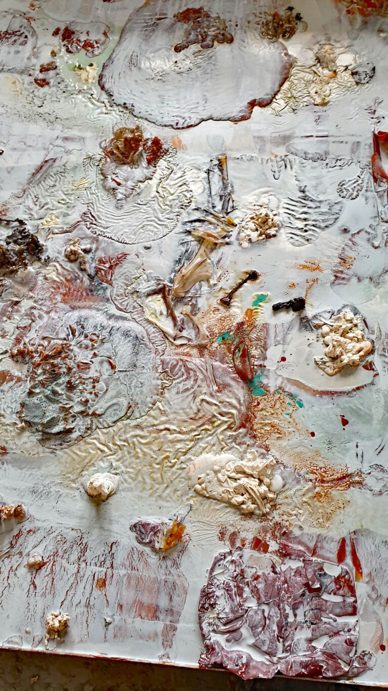 Shifts in Time: August Installation view. Mixed media on canvas.