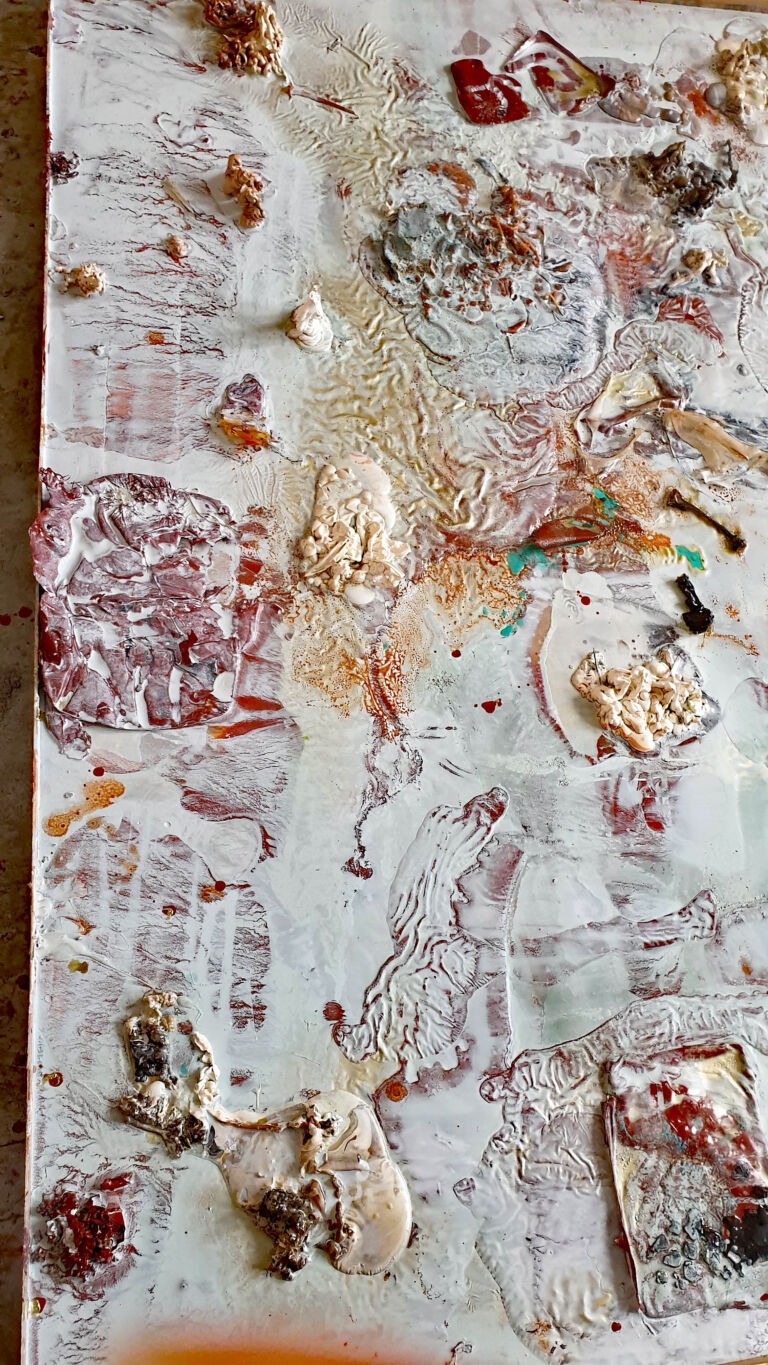 Shifts in Time: August Installation view. Mixed media on canvas.