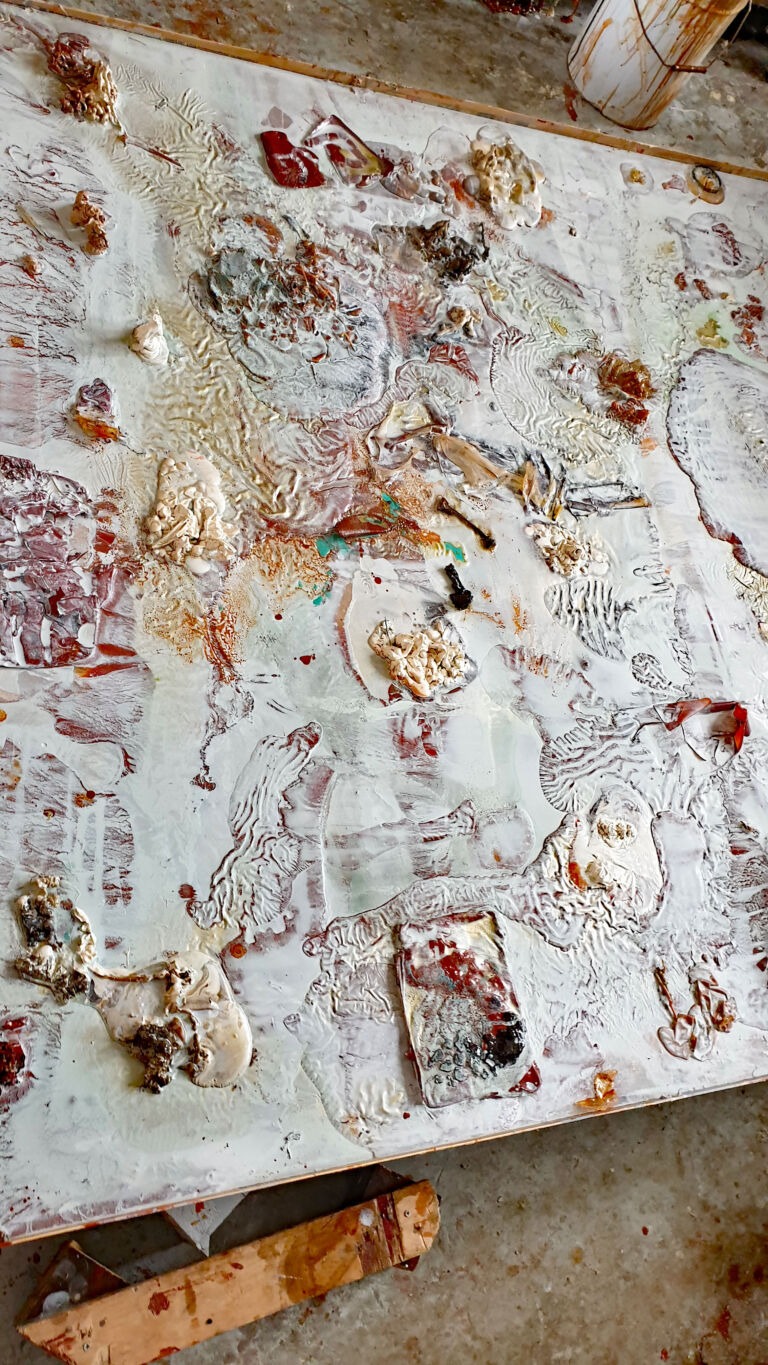 Shifts in Time: August Installation view. Mixed media on canvas.