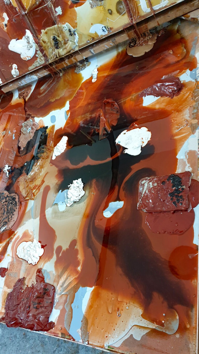 Shifts in Time: August Installation view. Mixed media on canvas.