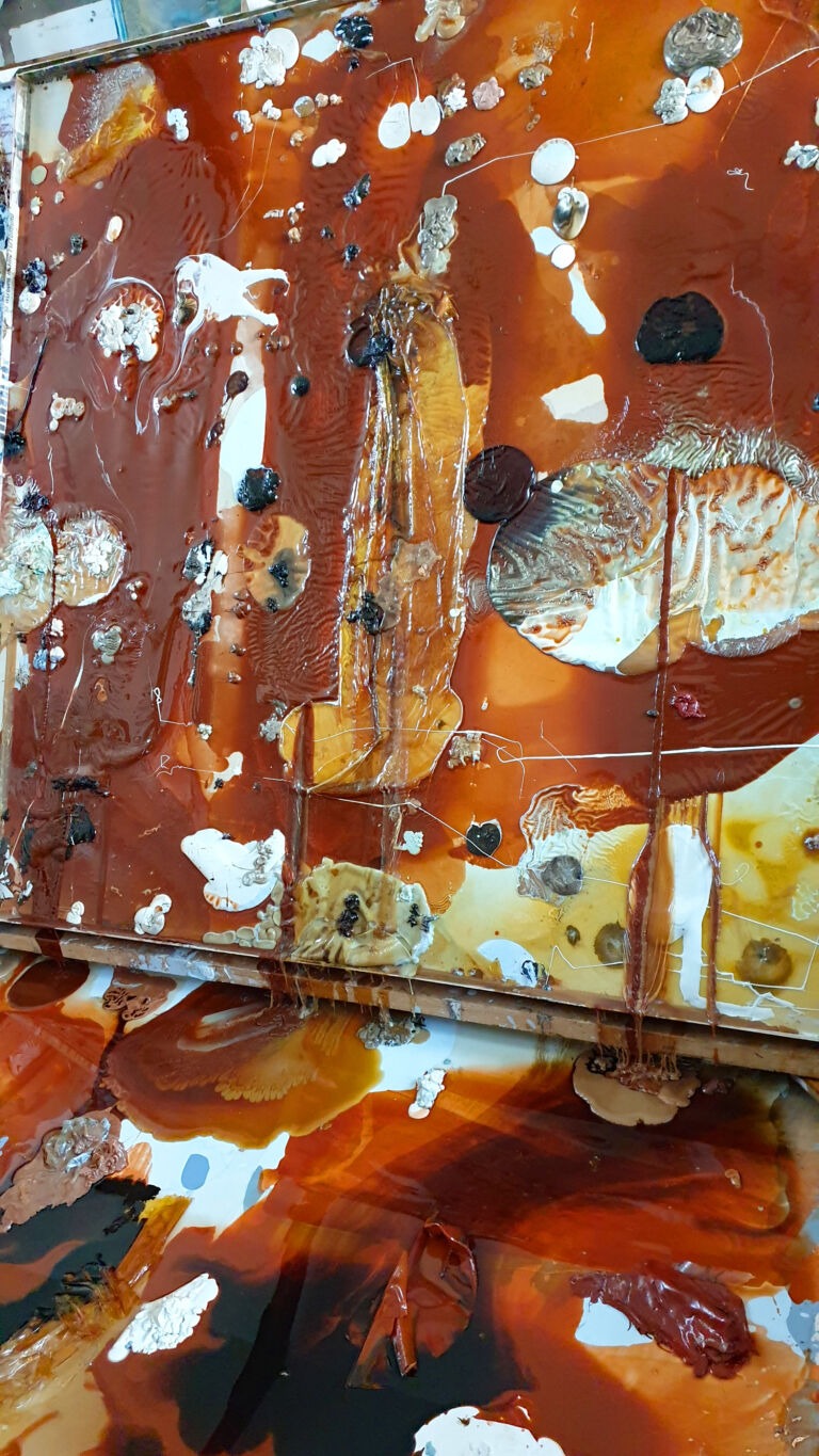 Shifts in Time: August Installation view. Mixed media on canvas.