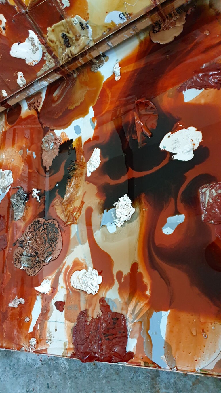 Shifts in Time: August Installation view. Mixed media on canvas.