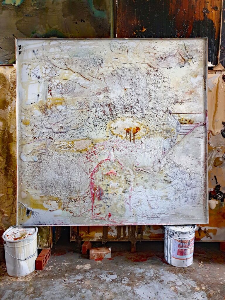 Shifts in Time: August Installation view. Mixed media on canvas.