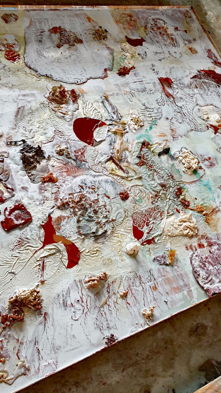 Shifts in Time: September. Installation view. Mixed media on canvas.