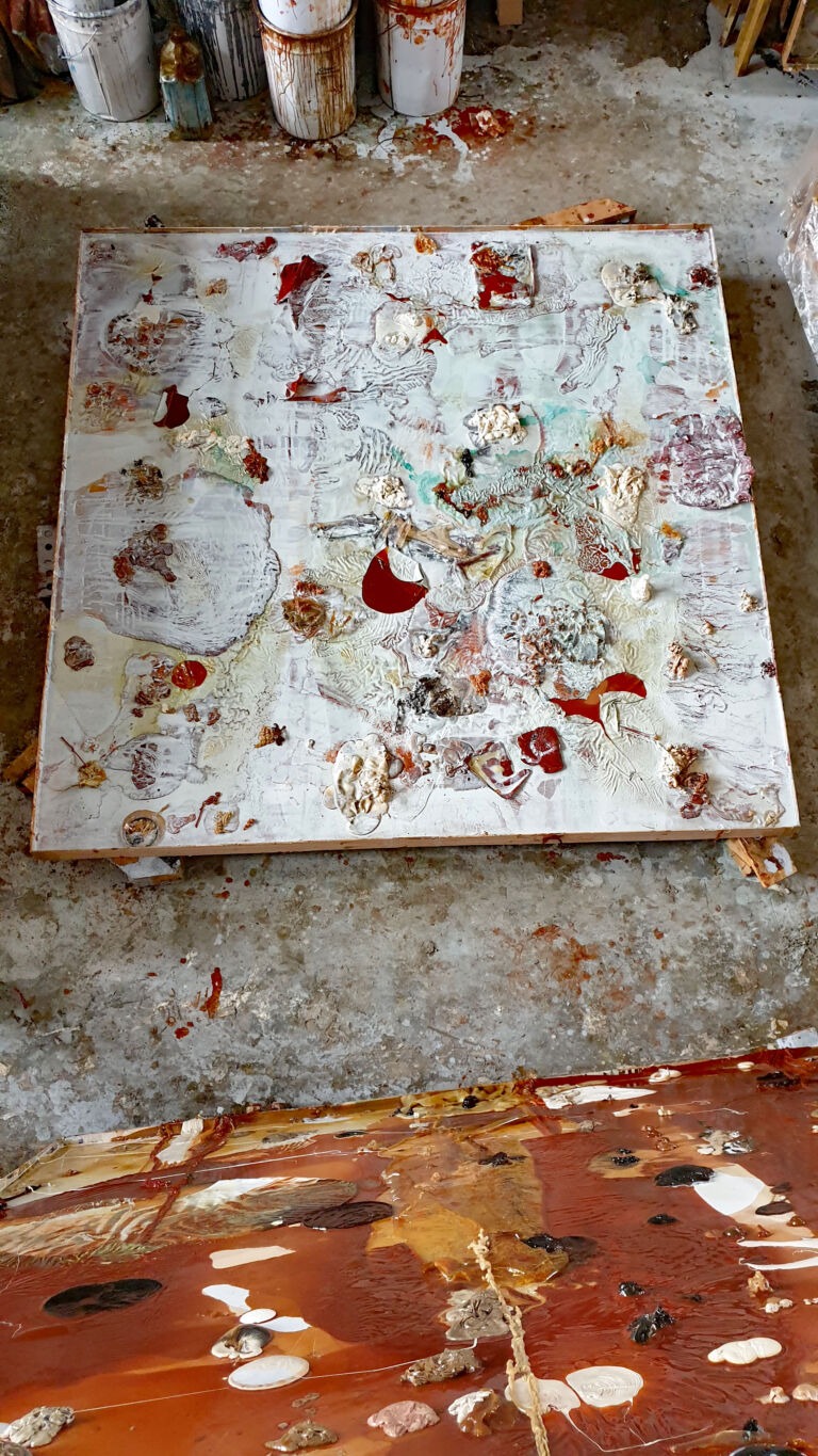 Shifts in Time: September. Installation view. Mixed media on canvas.