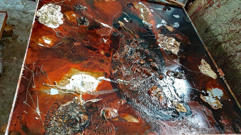 Shifts in Time: September. Installation view. Mixed media on canvas.