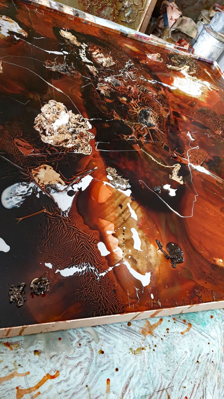 Shifts in Time: September. Installation view. Mixed media on canvas.