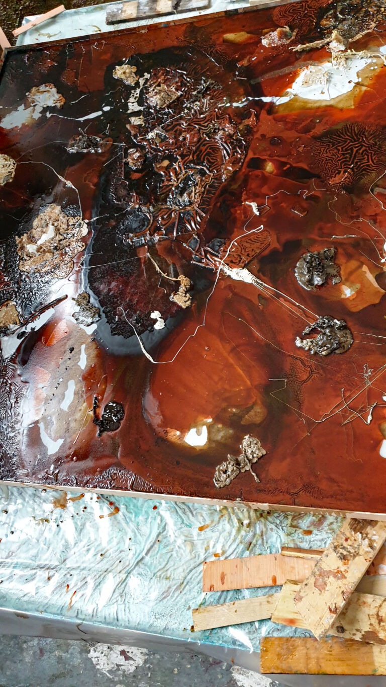 Shifts in Time: September. Installation view. Mixed media on canvas.