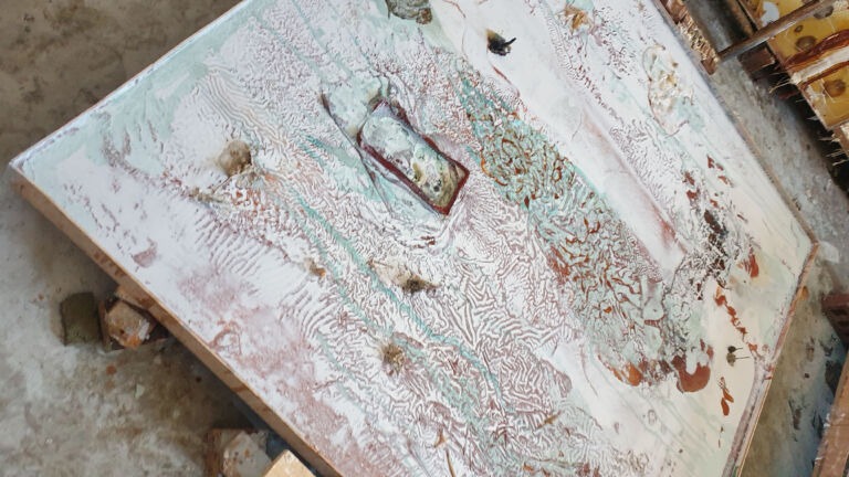 Shifts in Time: Autumn 2025. Installation view. Mixed media on canvas 2 x 2 metres