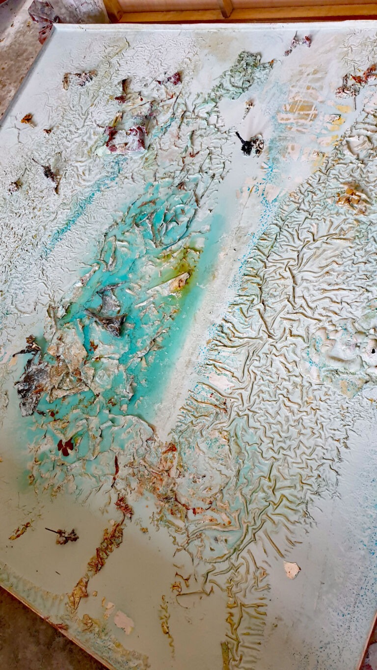 Shifts in Time: A Journey. Mixed media on canvas. Installation view