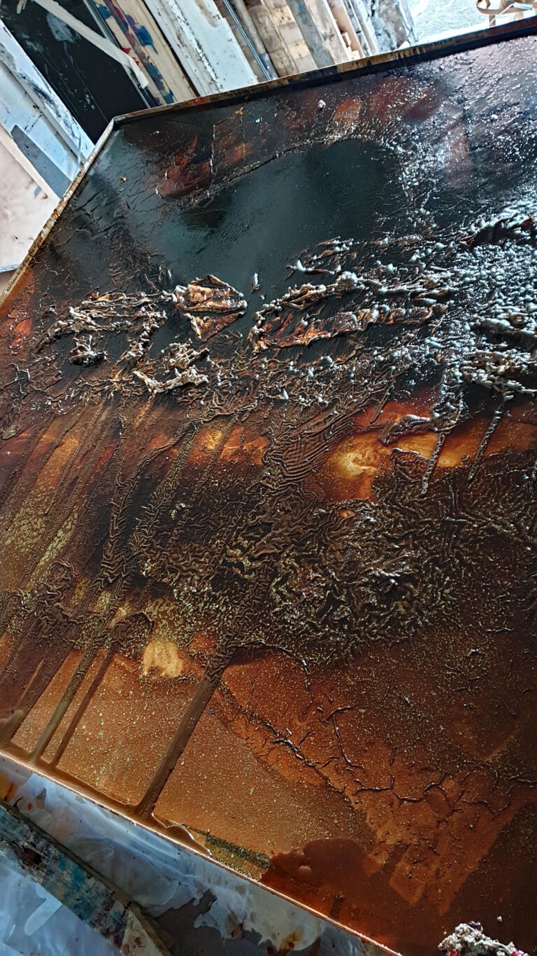 Shifts in Time: A Journey. Mixed media on canvas. Installation view