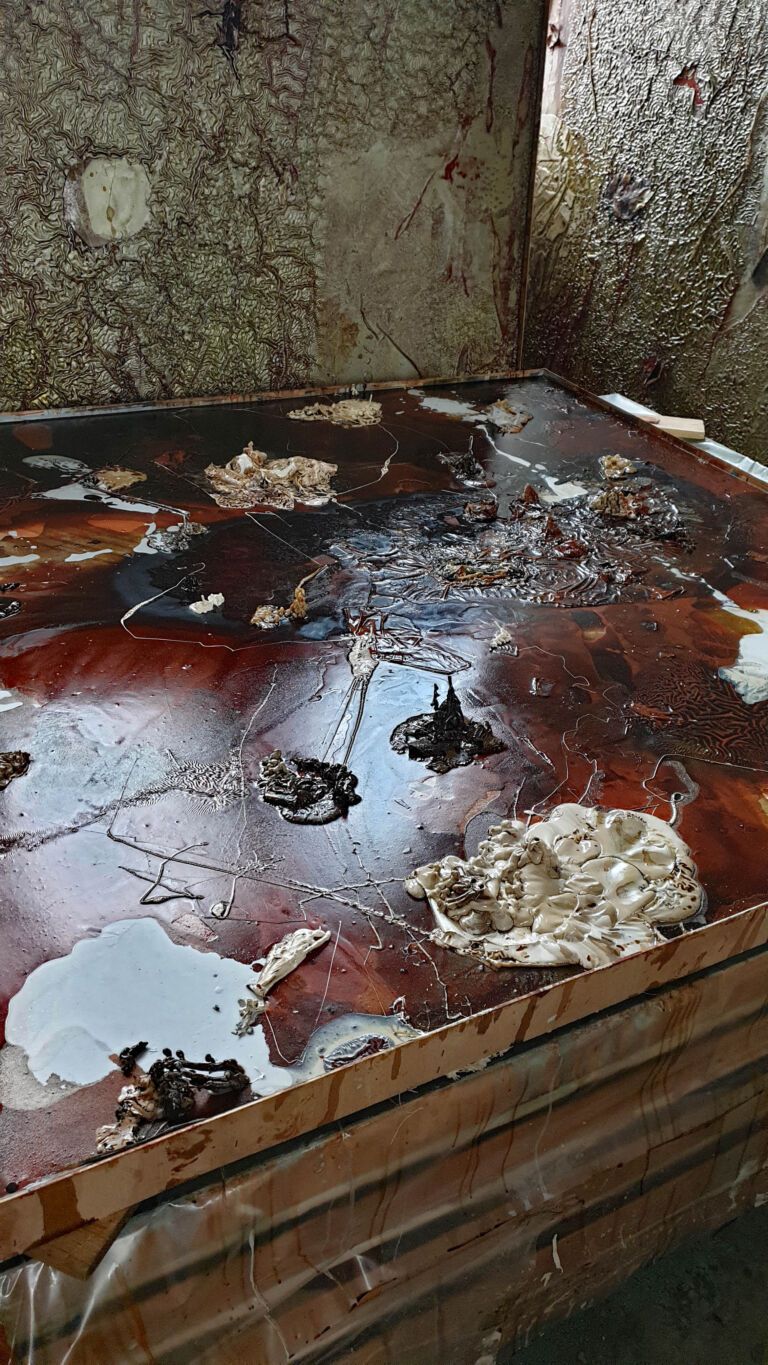 Shifts in Time: A Journey. Mixed media on canvas. Installation view