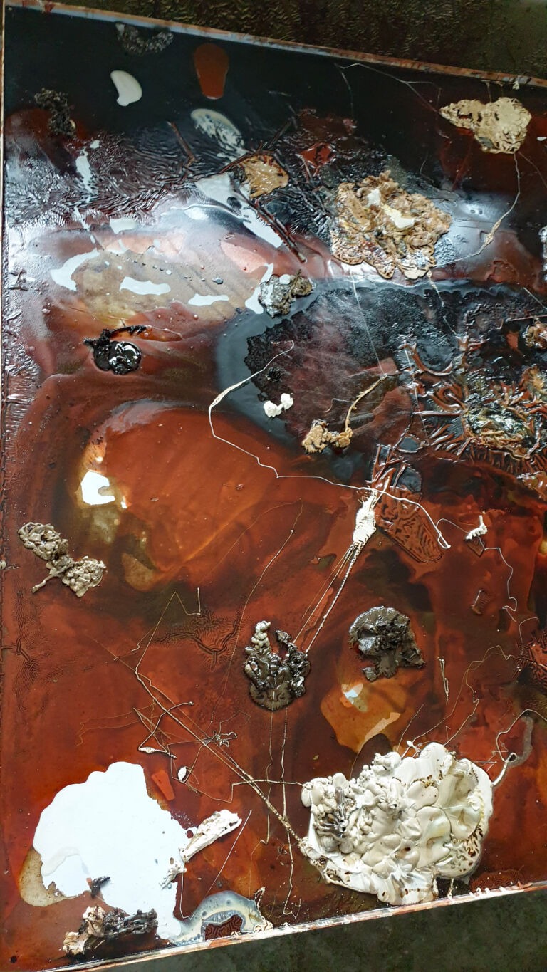 Shifts in Time: A Journey. Mixed media on canvas. Installation view