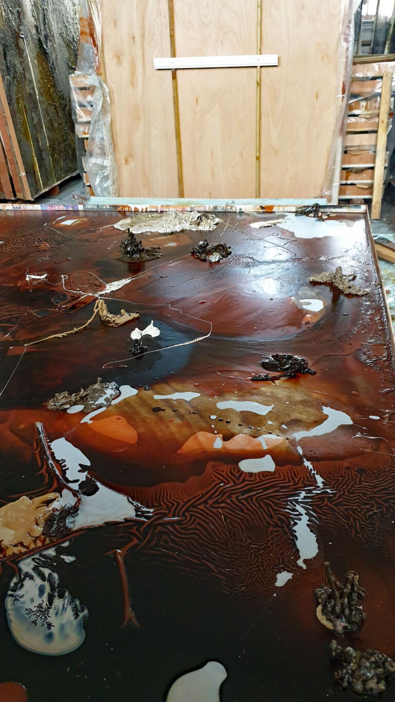 Shifts in Time: A Journey. Mixed media on canvas. Installation view