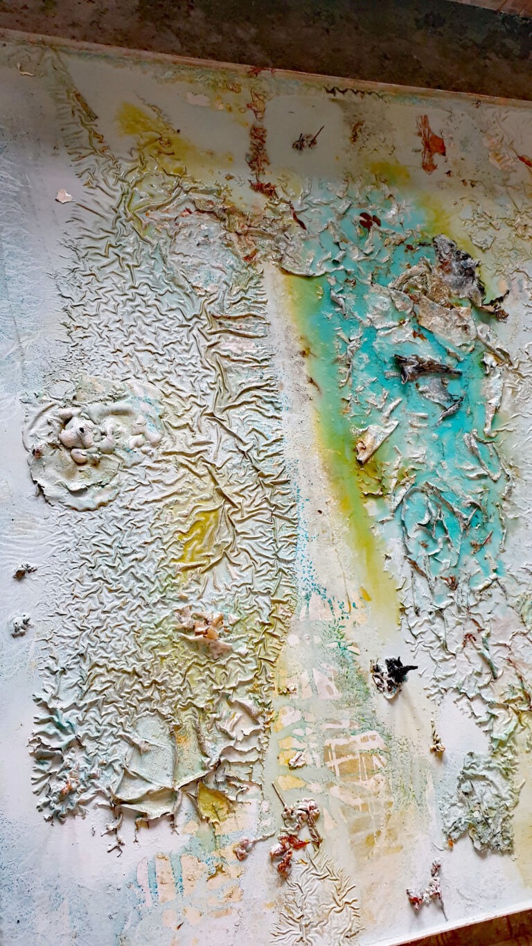 Shifts in Time: A Journey. Mixed media on canvas. Installation view