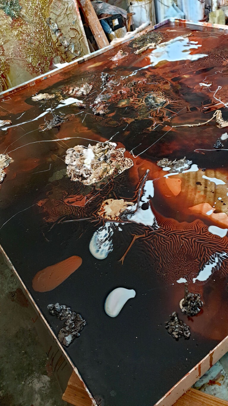 Shifts in Time: A Journey. Mixed media on canvas. Installation view