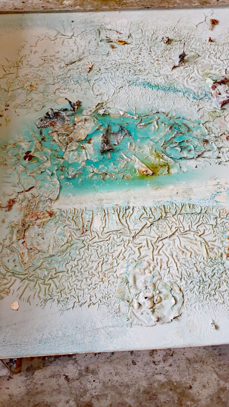 Shifts in Time: A Journey. Mixed media on canvas. Installation view