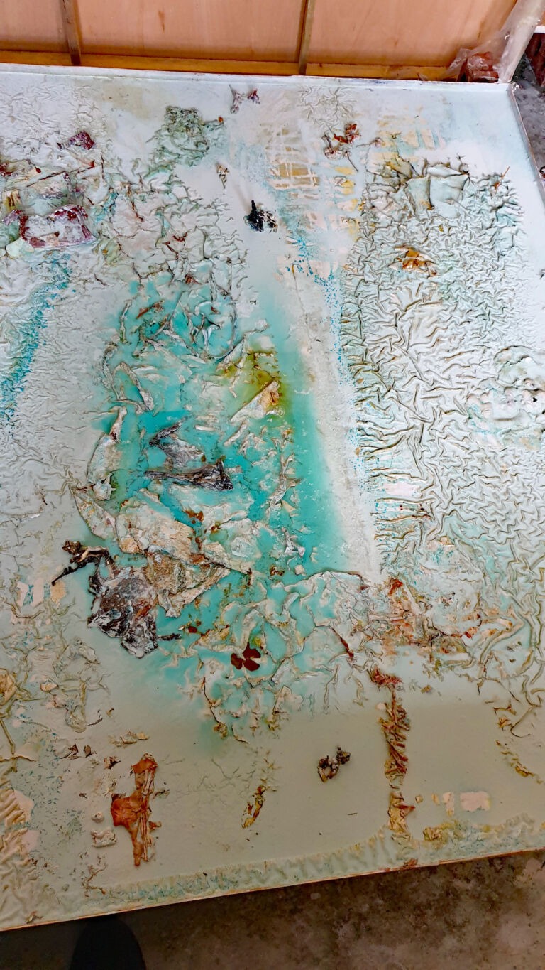 Shifts in Time: A Journey. Mixed media on canvas. Installation view