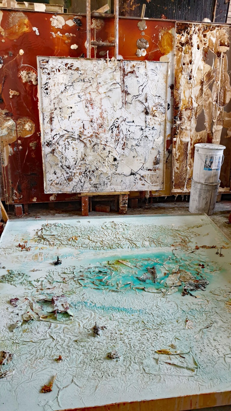 Shifts in Time: A Journey. Mixed media on canvas. Installation view