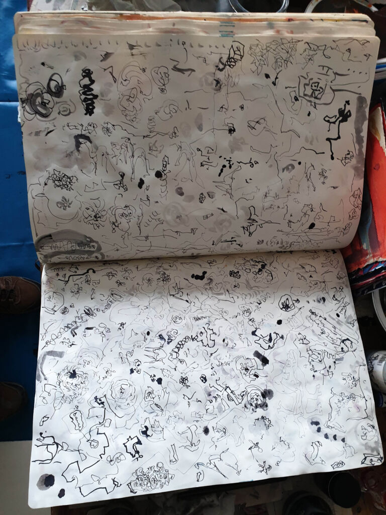 Books of Ink Drawings 2018 to 2022. Pt 2 for HKSW. Installation view.