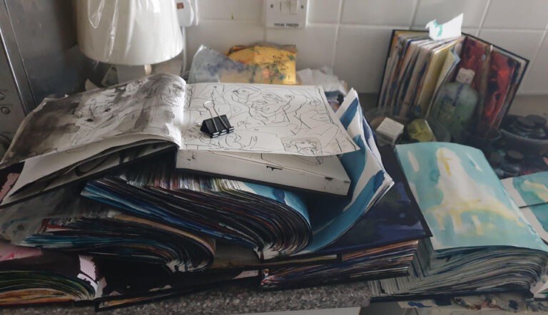 Books of ink drawings, 2018 to 2022. For the project, Hidden Kingdoms Shifting Worlds.