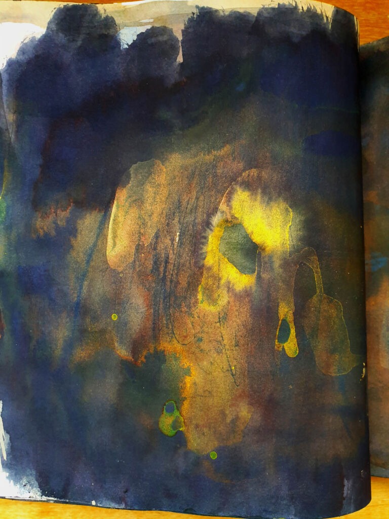 Installation view. Books of ink drawings, 2018 to 2022. For the project, Hidden Kingdoms Shifting Worlds.