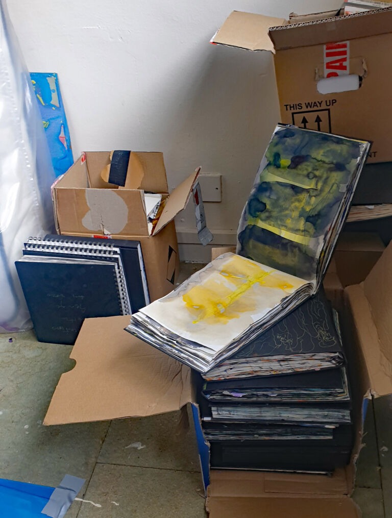 Installation view. Books of ink drawings, 2018 to 2022. For the project, Hidden Kingdoms Shifting Worlds. Installation view. Books of ink drawings, 2018 to 2022. For the project, Hidden Kingdoms Shifting Worlds.