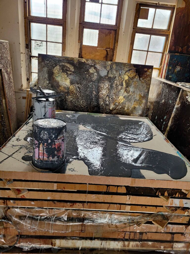 Shifts in Time, Summer: August paintings. Installation view. Mixed media on canvas.